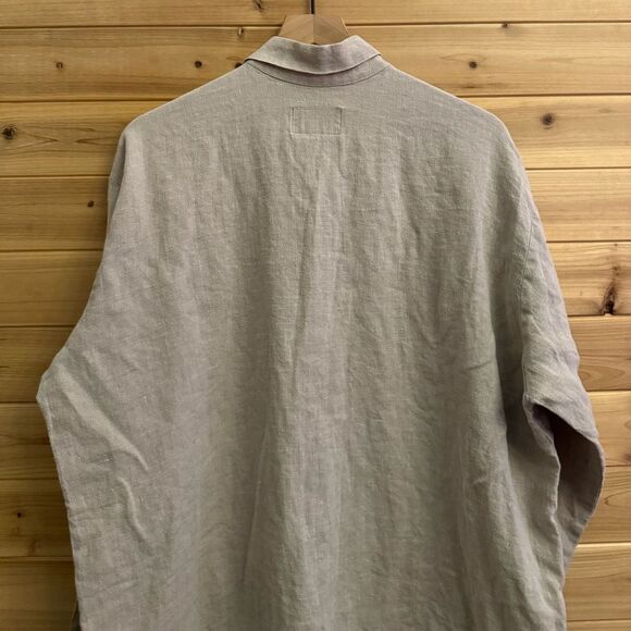 Flax Size Medium Oversized Relaxed Fit Oatmeal Linen Button Front Blouse - Picture 9 of 10